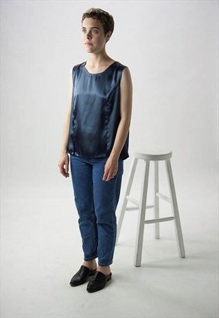 ON SALE SILKY BLUE TANK TOP / VINTAGE BOXY TOP