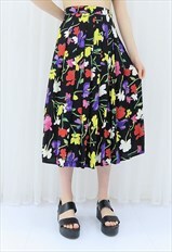80s Vintage Multicoloured Floral Midi Skirt