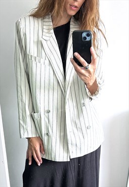 Wedding Vintage Striped White Blazer Jacket Large