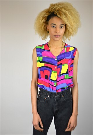 VINTAGE 90'S COLOURED BLOCK PRINT BLOUSE