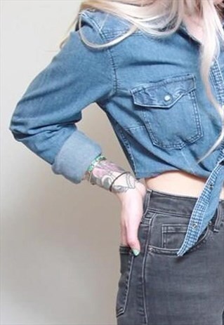 VINTAGE 1980'S MID WASH DENIM CROP TOP