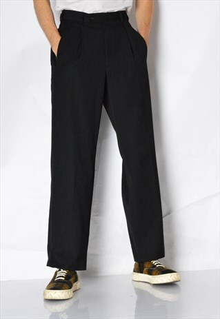 VINTAGE 90S BLACK MINIMALIST WOOL BLEND PLEATED PANTS