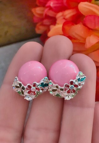 PINK FLOWER STUD EARRINGS