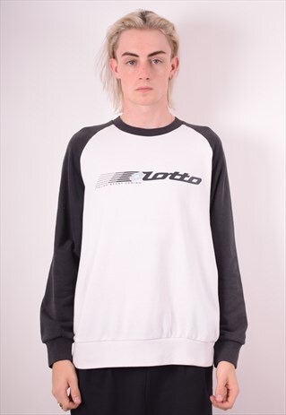 LOTTO MENS VINTAGE SWEATSHIRT JUMPER LARGE WHITE 90S