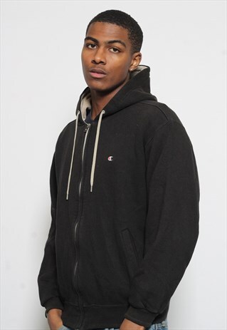 VINTAGE CHAMPION FULL ZIP LOGO HOODIE BLACK