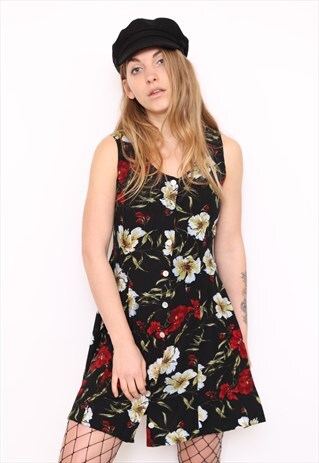 VINTAGE 90S DARK FLORAL PRINT MINI DRESS