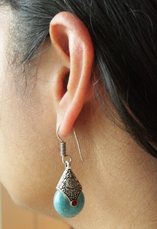ANTIQUE LOOK TURQUOISE EVENING EARRINGS