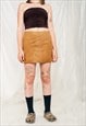 VINTAGE LEATHER SKIRT 90S GENUINE SUEDE PREPPY MINI IN BROWN