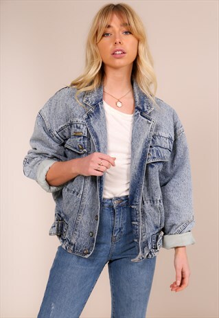 VINTAGE 90S DENIM BOMBER JACKET WITH BORG LINING