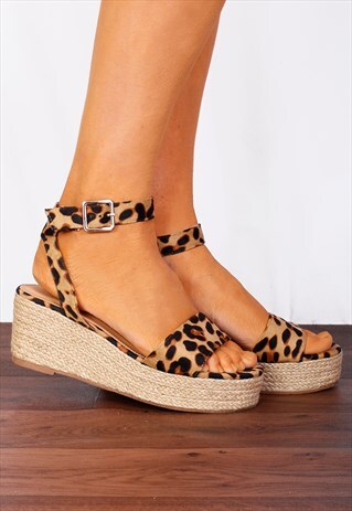 LEOPARD PRINT ESPADRILLES WEDGED PLATFORMS WEDGES SANDALS
