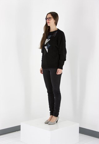ON SALE BLACK SEQUINS SWEATER / HOLIDAY LONG SLEEVE JUMPER
