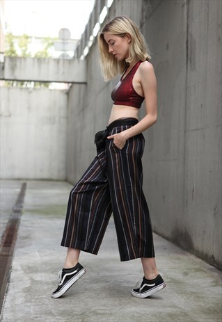 VINTAGE 90'S COULOTTE WIDE-LEG TROUSERS STRIPES