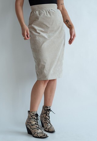 VINTAGE BOHO PENCIL SKIRT IN FAUX LEATHER