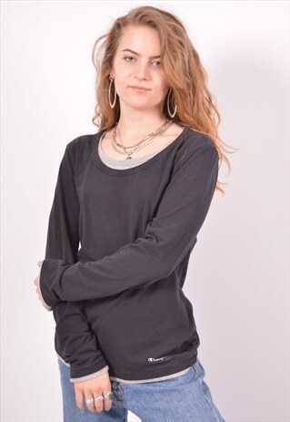 VINTAGE CHAMPION TOP LONG SLEEVE BLACK