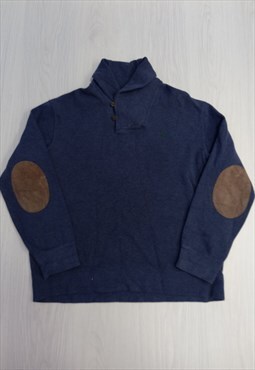 00's Knit Jumper Navy Blue Elbow Patches