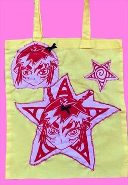 Screen printed Tote bag yellow pink red anime alterative 