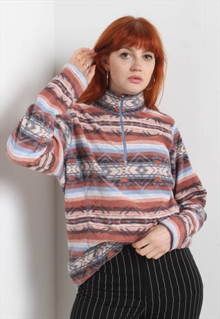 VINTAGE CRAZY PATTERNED AZTEC FLEECE SWEATSHIRT MULTI