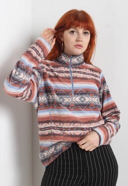 Vintage Crazy Patterned Aztec Fleece Sweatshirt Multi