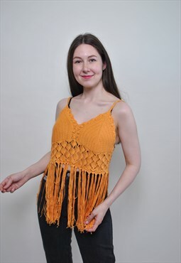 Vintage knitted top, 80s hippie festival top, women 1980s