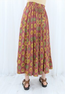 90s Vintage Multicoloured Polka Dot Midi Skirt