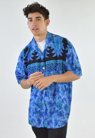 VINTAGE 90S BLUE ABSTRACT PATTERNED SHIRT