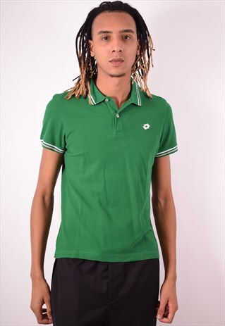 LOTTO MENS VINTAGE POLO SHIRT MEDIUM GREEN 90S