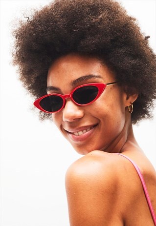 SARA - RED SKINNY CAT EYE SUNGLASSES