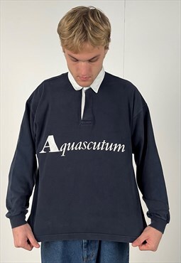 Vintage Aquascutum Rugby Shirt Men's Navy Blue