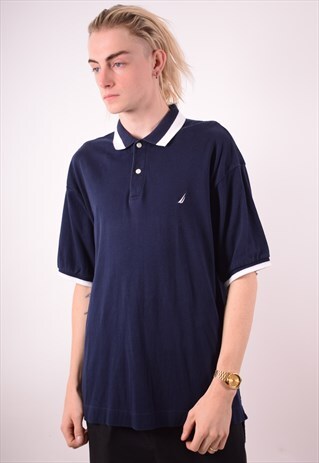 NAUTICA MENS VINTAGE POLO SHIRT XL BLUE 90S