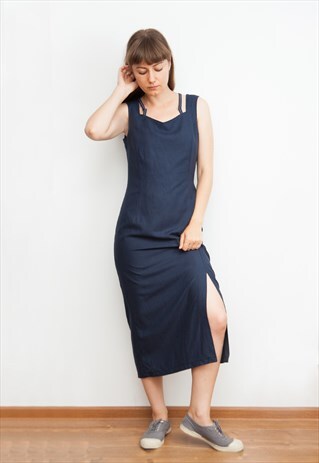 90S NAVY LINEN MAXI DRESS
