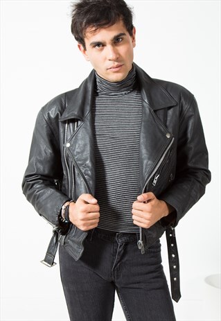 VINTAGE BIKER LEATHER JACKET / S53