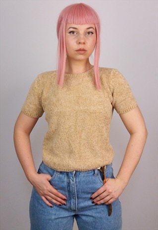 VINTAGE 90'S SHORT SLEEVES CHENILLE VISCOSE BLEND KNIT TOP