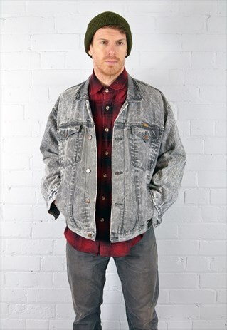 VINTAGE WRANGLER GREY ACID WASH DENIM JACKET