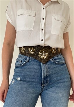 80s Faux Crocodile Jewelled Shield High Waisted Belt