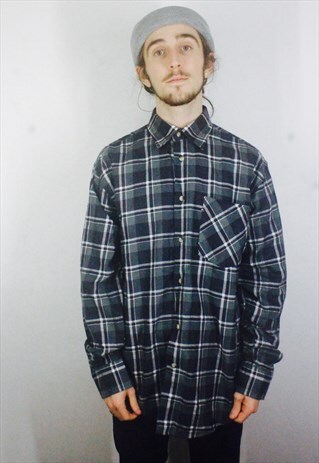 VINTAGE GREEN CHECK FLANNEL SHIRT