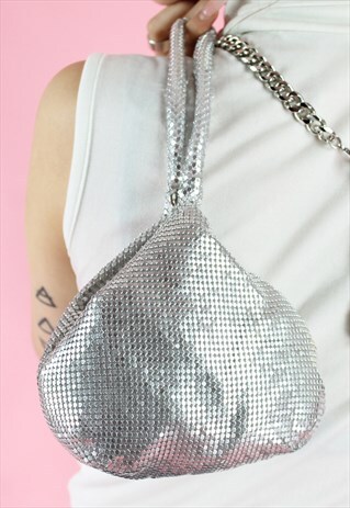 VINTAGE INSPIRED PURSE BAG IN SILVER WITH SEQUINS