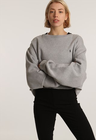 90S RALPH LAUREN EMBROIDERED LOGO CROPPED SWEATSHIRT