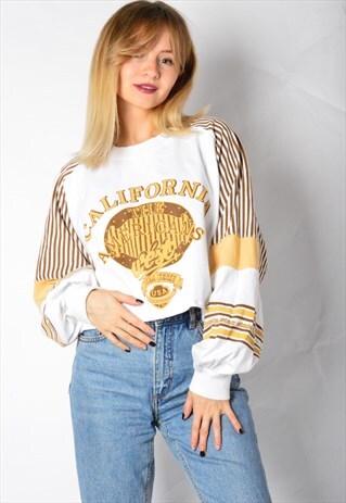 REWORKED VINTAGE WHITE MUSTARD YELLOW CALIFORNIA SWEATSHIRT