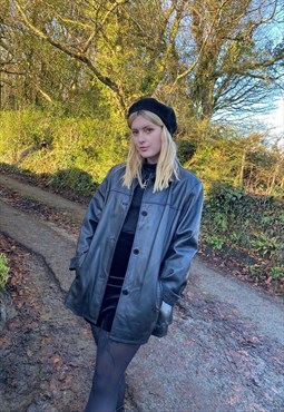 Vintage Black Genuine Leather 90s Y2k Trench Coat