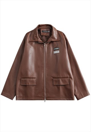 KALODIS VINTAGE LOOSE LEATHER JACKET IN BROWN