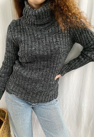 VINTAGE Y2K 00S ROLL NECK JAZZY KNIT PULLOVER JUMPER