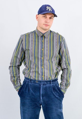 Vintage 90s printed denim shirt in striped pattern