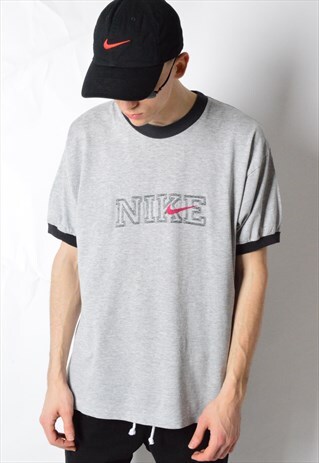 VINTAGE 90S GREY EMBROIDERED NIKE SPORTS T-SHIRT