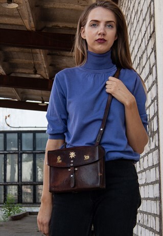 VINTAGE RETRO BROWN LEATHER SHOULDER ARMY MILITARY BAG