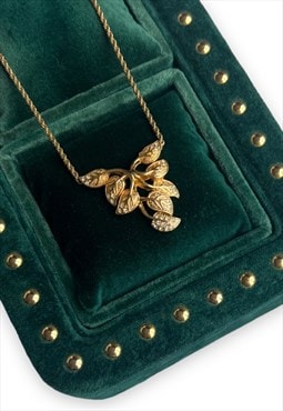 Vintage Dior necklace gold tone floral leaves diamante