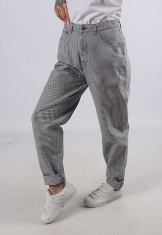 VINTAGE HIGH WAISTED CHECKED TROUSERS WIDE TAPERED 12 (C3B)