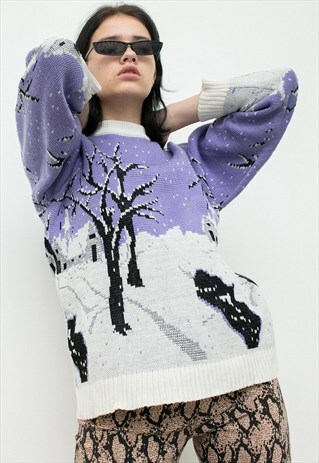 VINTAGE SWEATER HOLIDAY ILLUSTRATION CREW NECK PULLOVER 90S