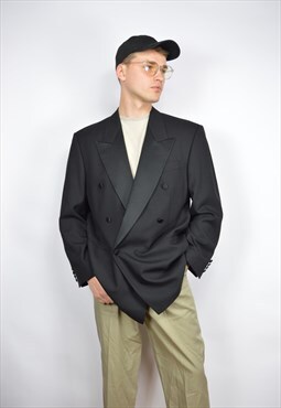 Vintage black classic 80's wool suit blazer