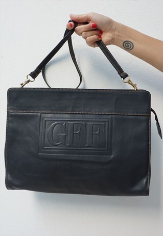 VINTAGE 80S GIANFRANCO FERRE REAL BLUE LEATHER SHOULDER BAG