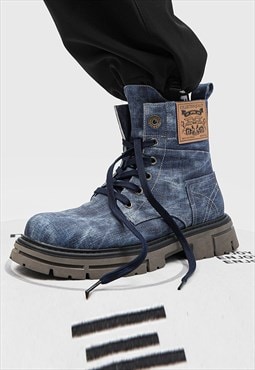 Denim boots tractor platform jean shoes skater trainers blue